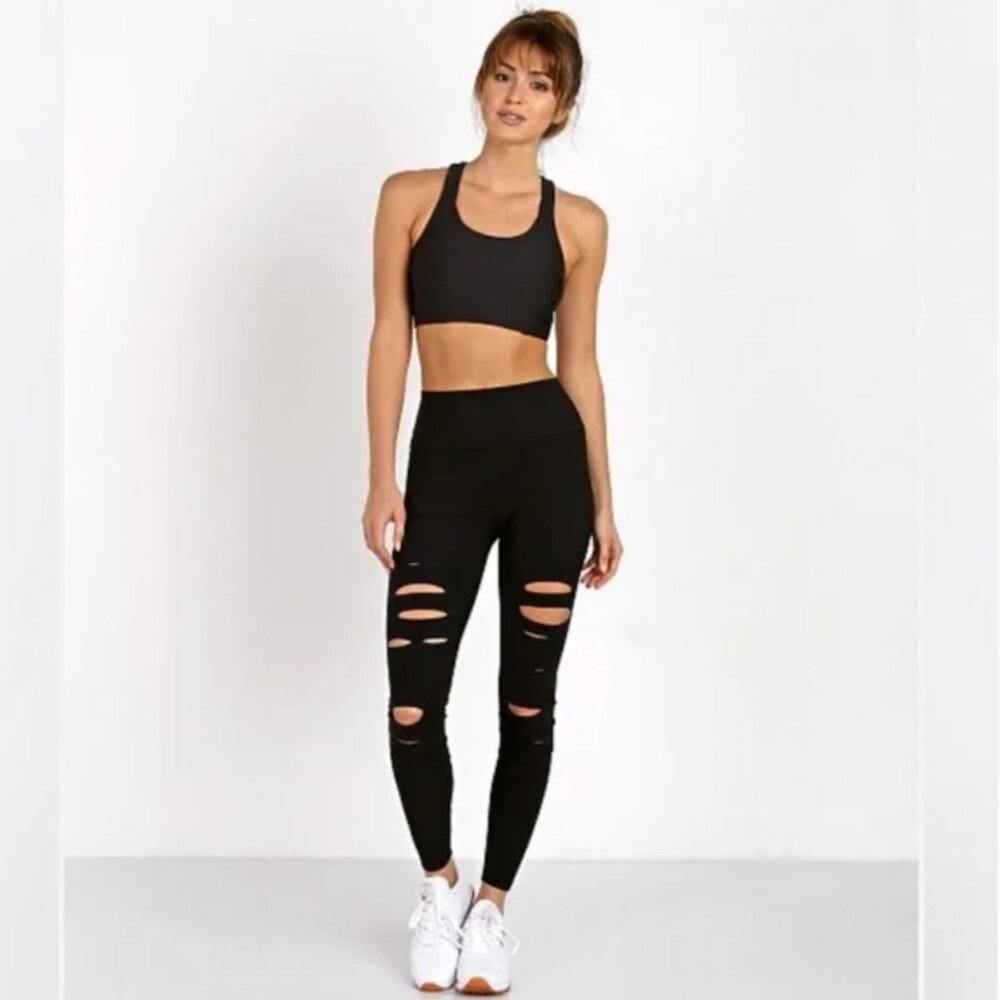 ALO YOGA 7/8 High Waisted Ripped Warrior Legging Black Small